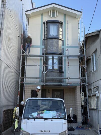 大阪市港区　外壁塗装ごの足場解体